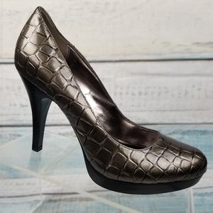 Alfani Maddy Womens Gray Crocodile Print Pumps 8